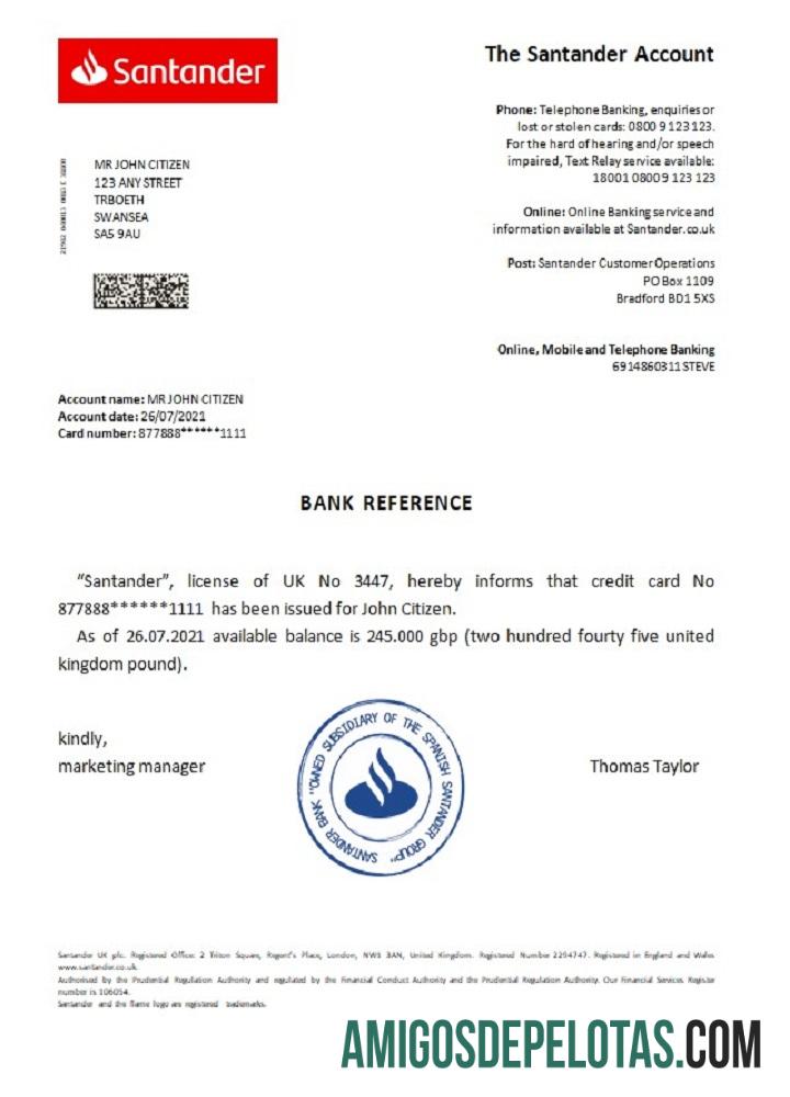 Referência Santander Reino Unido exemplo real